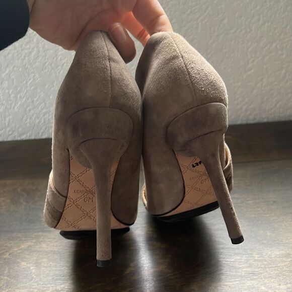 LAMB Tan Suede Strapped Open Toe Spike Heel Sz-6M - Picture 9 of 16